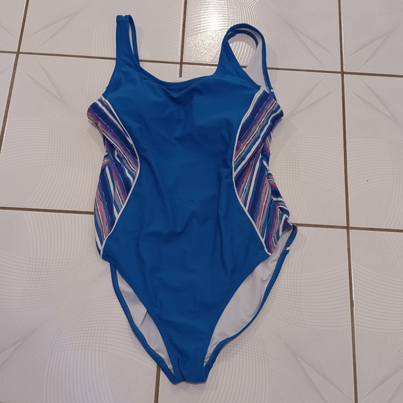 4/$40 Blue Striped Swimsuit (1 Piece) - Size 14 - Picture 5 of 9